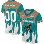 personalized coastal carolina chanticleers dripping flames green white jersey best selling
