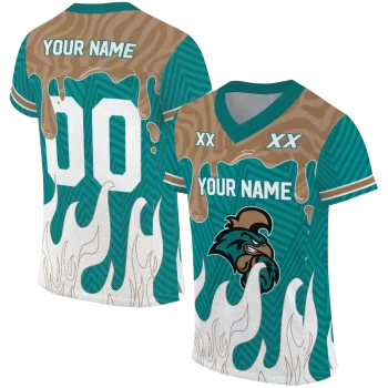 personalized coastal carolina chanticleers dripping flames green white jersey best selling