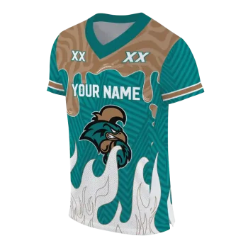 personalized coastal carolina chanticleers dripping flames green white jersey fashion forward
