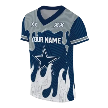 personalized dallas cowboys dripping flames blue white jersey fashion forward