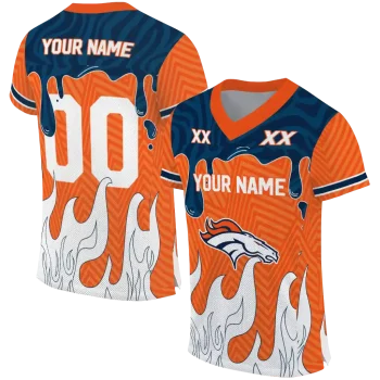personalized denver broncos dripping flames orange white jersey best selling