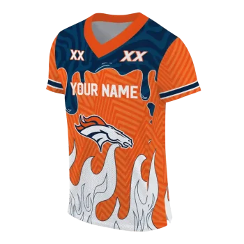 personalized denver broncos dripping flames orange white jersey fashion forward