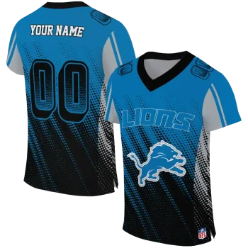 personalized detroit lions halftone fade blue black jersey best selling