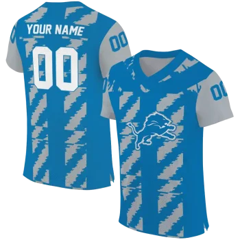 personalized detroit lions stripe block blue jersey best selling