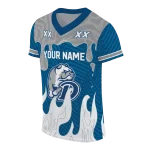 personalized drake bulldogs dripping flames blue white jersey best selling