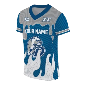 personalized drake bulldogs dripping flames blue white jersey fashion forward