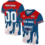 personalized florida atlantic owls dripping flames blue white jersey best selling