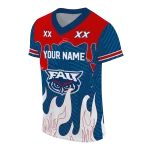 personalized florida atlantic owls dripping flames blue white jersey best selling