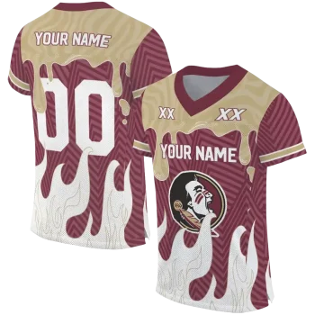 personalized florida state seminoles dripping flames garnet white jersey best selling