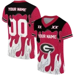 personalized georgia bulldogs dripping flames red white jersey best selling