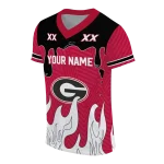 personalized georgia bulldogs dripping flames red white jersey best selling