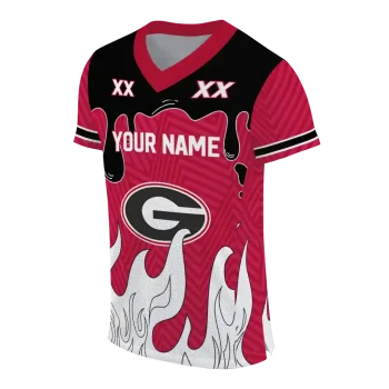 personalized georgia bulldogs dripping flames red white jersey fashion forward