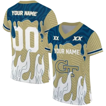 personalized georgia tech yellow jackets dripping flames gold white jersey best selling