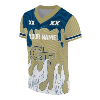 personalized georgia tech yellow jackets dripping flames gold white jersey fashion forward