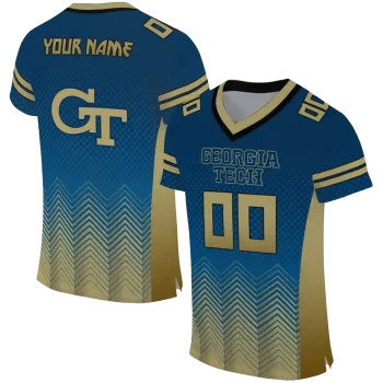 personalized georgia tech yellow jackets halftone sweep blue black jersey best selling