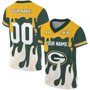 personalized green bay packers dripping flames green white jersey best selling