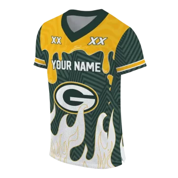 personalized green bay packers dripping flames green white jersey fashion forward
