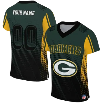 personalized green bay packers halftone fade green black jersey best selling