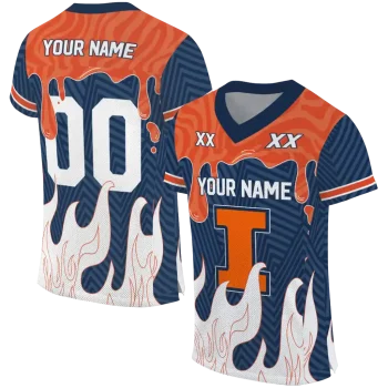 personalized illinois fighting illini dripping flames blue white jersey best selling