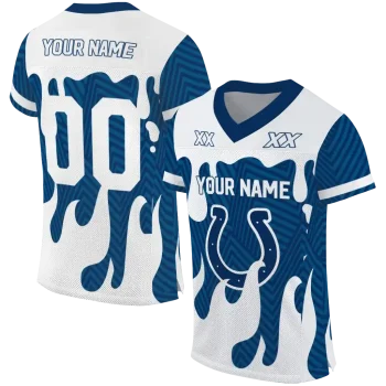 personalized indianapolis colts dripping flames blue white jersey best selling