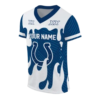 personalized indianapolis colts dripping flames blue white jersey fashion forward