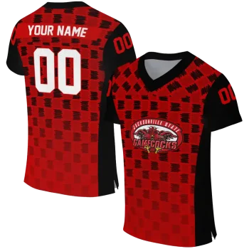 personalized jacksonville state gamecocks stacked rectangle red jersey best selling