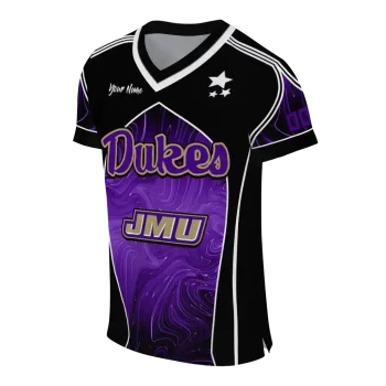 personalized james madison dukes halftone slant purple black jersey fashion forward