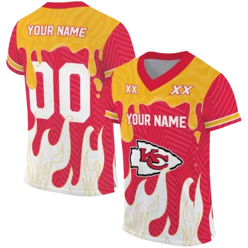 personalized kansas city chiefs dripping flames red white jersey best selling