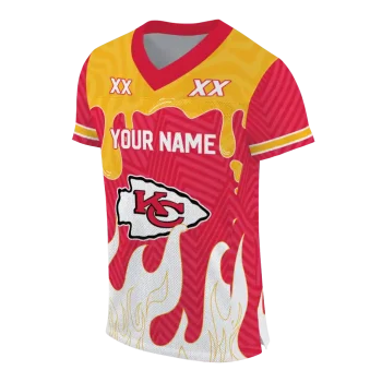 personalized kansas city chiefs dripping flames red white jersey fashion forward