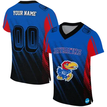 personalized kansas jayhawks halftone flow blue black jersey best selling