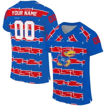 personalized kansas jayhawks layered grids blue jersey best selling