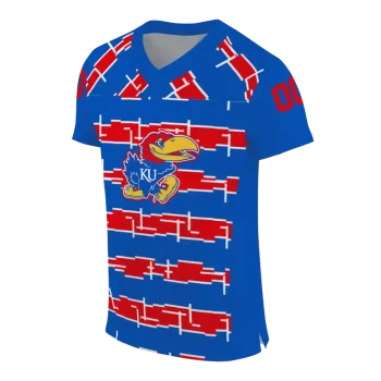 personalized kansas jayhawks layered grids blue jersey fashion forward