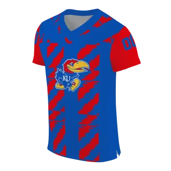 personalized kansas jayhawks stripe block blue jersey fashion forward