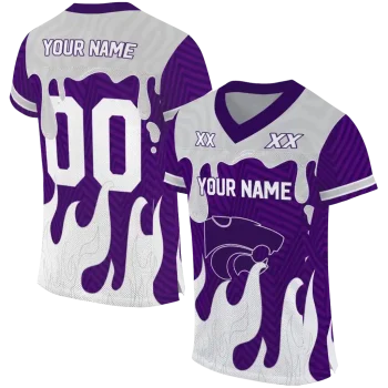 personalized kansas state wildcats dripping flames purple white jersey best selling