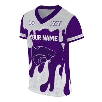 personalized kansas state wildcats dripping flames purple white jersey fashion forward