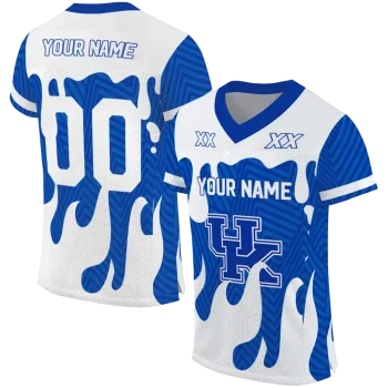 personalized kentucky wildcats dripping flames blue white jersey best selling