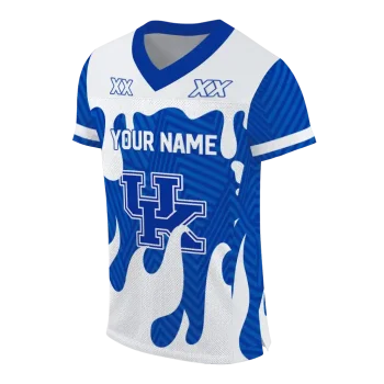 personalized kentucky wildcats dripping flames blue white jersey fashion forward