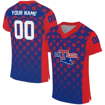 personalized la tech stacked rectangle blue jersey best selling