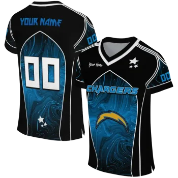 personalized los angeles chargers halftone slant blue black jersey best selling