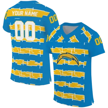 personalized los angeles chargers layered grids blue jersey best selling