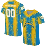 personalized los angeles chargers rugged stripes blue jersey best selling
