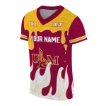 personalized louisiana monroe warhawks dripping flames red white jersey best selling