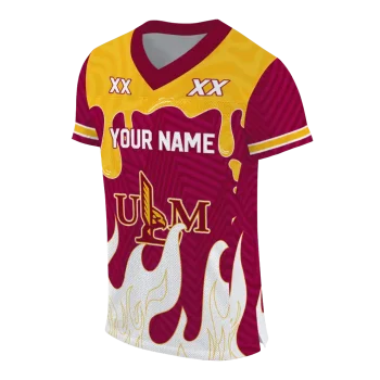 personalized louisiana monroe warhawks dripping flames red white jersey fashion forward