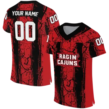 personalized louisiana ragin cajuns rugged stripes red jersey best selling