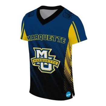 personalized marquette golden eagles halftone flow blue black jersey fashion forward