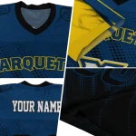 personalized marquette golden eagles halftone flow blue black jersey best selling