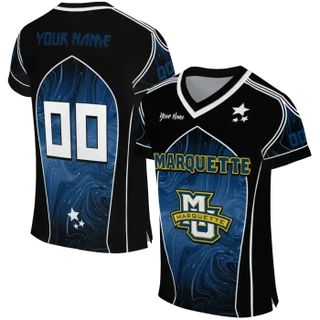 personalized marquette golden eagles halftone slant blue black jersey best selling