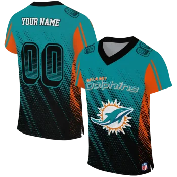 personalized miami dolphins halftone fade aqua black jersey best selling