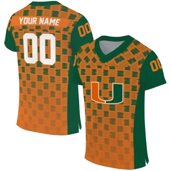 personalized miami hurricanes stacked rectangle orange jersey best selling