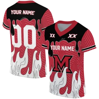 personalized miami redhawks dripping flames red white jersey best selling